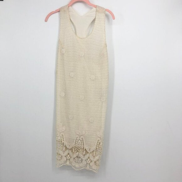Maje Paris Creme Ecru Rye crochet sleeveless  mini dress lace hem racerback 3 - Picture 13 of 16